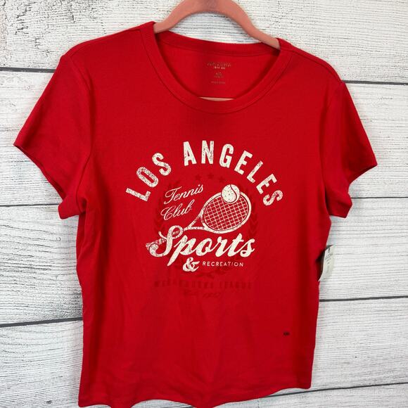 Arizona Jean Co Plus Size Red Ribbed LA Fitted Graphic Crop Tee Size XXL - Picture 2 of 7